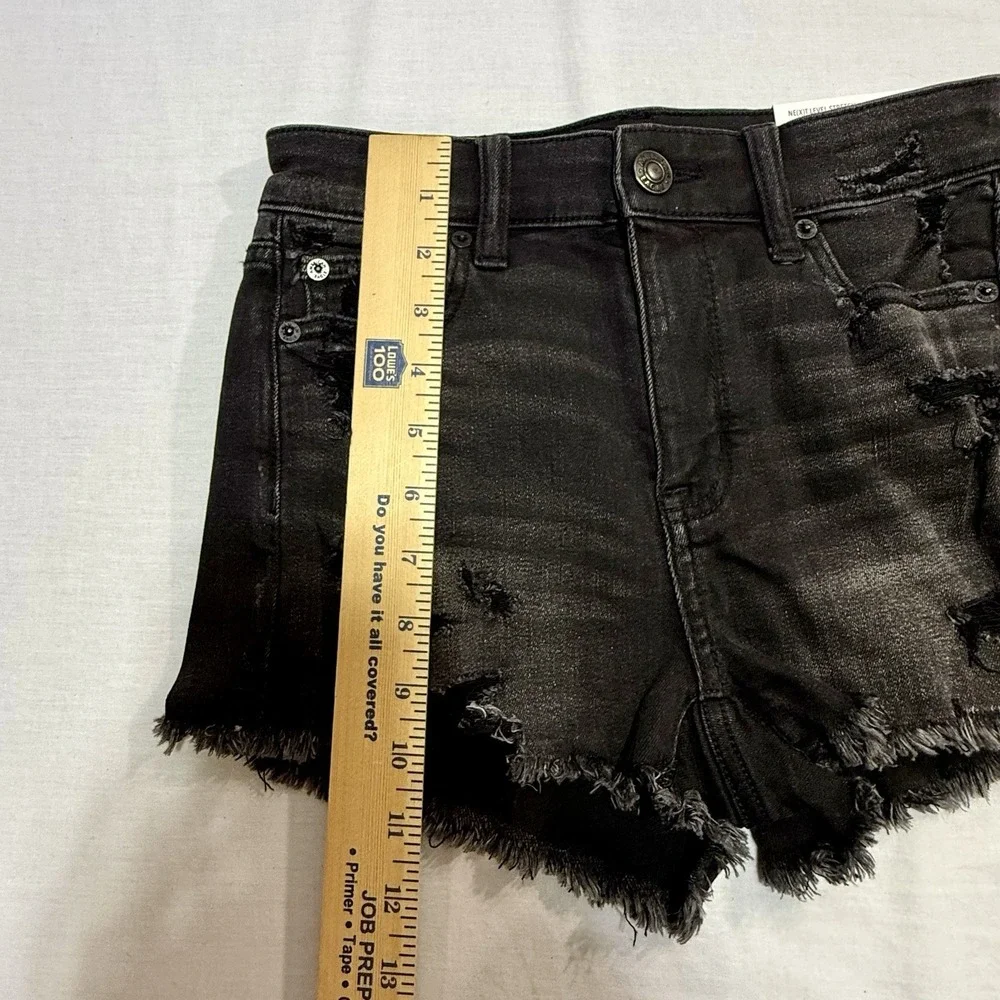 American‎ Eagle Women's 0 Next Level Stretch Hi-Rise Shortie Denim Shorts Black
